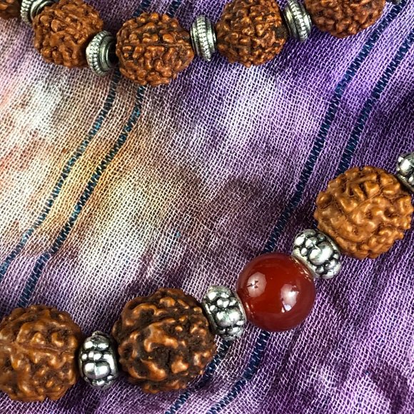 Rudraksha Beads with sterling silver trident and carnelian beads  100.00 - Picture 7 of 16